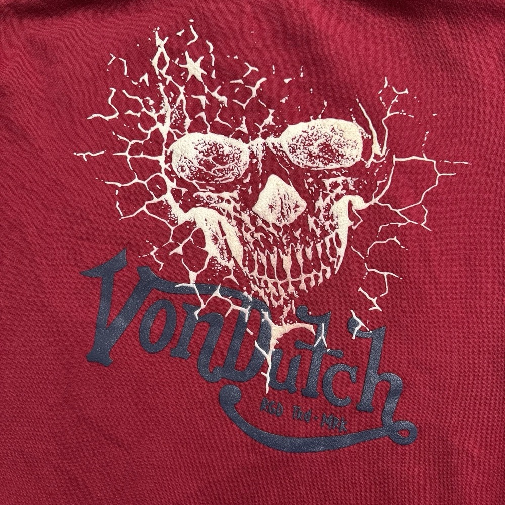 Von Dutch Hoodie Mens Large Red Skull Graphic Streetwear Pullover Grunge Skate - Picture 6 of 12